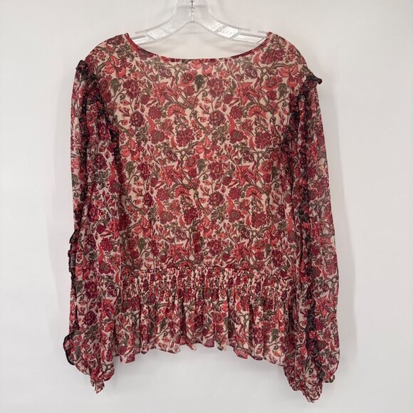 Express Floral Print Surplice Blouse  Smocked Waist  Ruffled Cuffs size XL - Picture 10 of 12